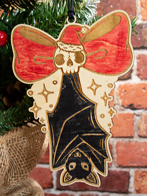 Bow and Bat Wood Ornament