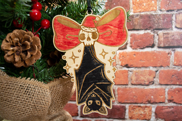 Bow and Bat Wood Ornament