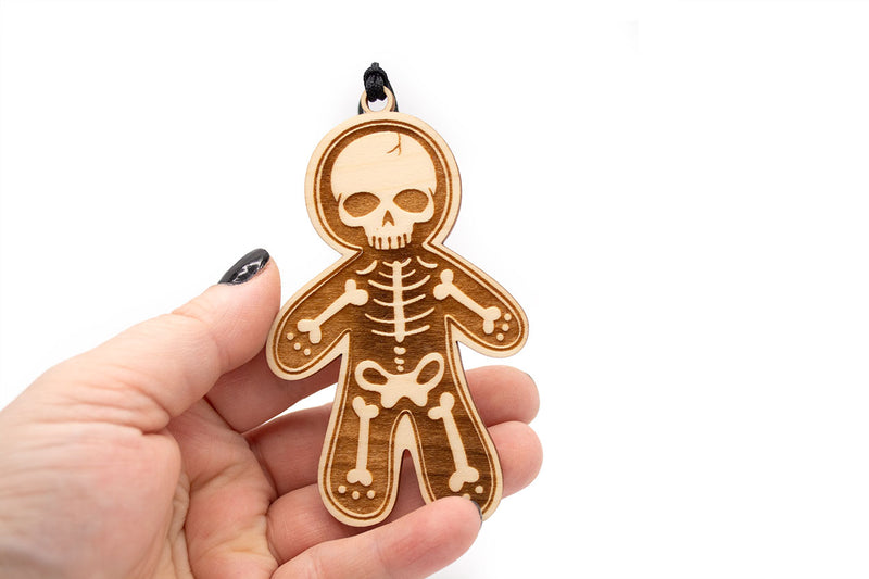 Skelly Gingerbread Man Wood Ornament